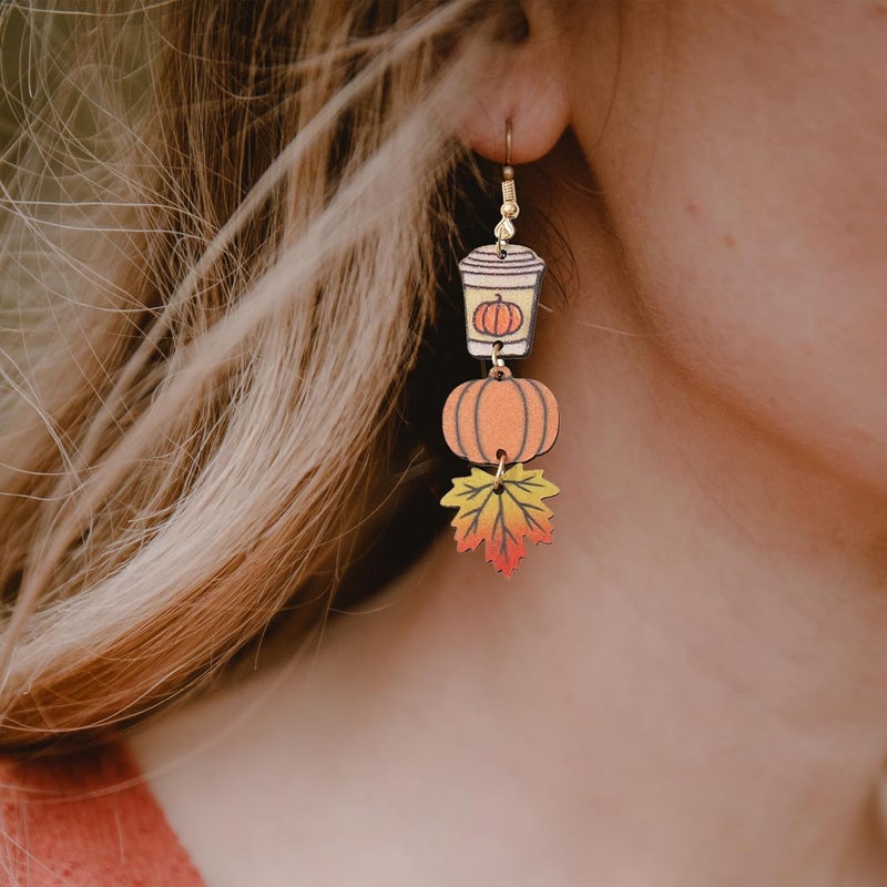 SKYFUN Fall Earrings Crystal Maple Leaf Earring for Women Orange Autumn Maple Leaves Thanksgiving Earrings Drop Dangle Statement Prom Party Jewelry Accessories - Image 2